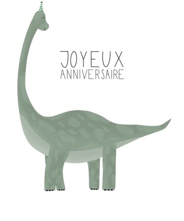 alt="Studio Lavande - Carte de voeux faite en Suisse - Joyeux anniversaire - Dinosaure"