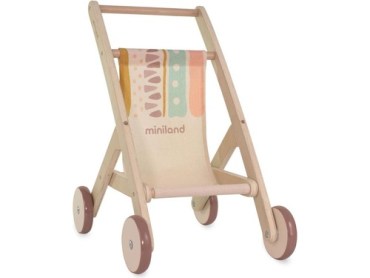 alt="Miniland - Poussette en bois pour poupée - Baby stroller"
