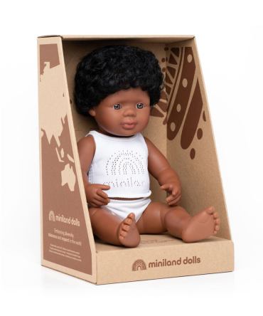 alt="Miniland - Poupée éducative - Poupée garçon afro-américain - 38cm"